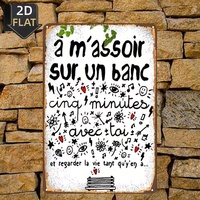 Plaque en métal avec citation française, plaque en étain vintage romantique, décoration murale rustique pour la maison et le jardin