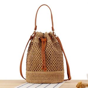 Summer Women Bohemian Handmade Portable <b>Small</b> Beach Paper Woven Tote Crossbody Bucket Bag with USB - Product Image 2