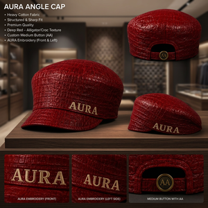 Gorra de Algodón con Textura de Cocodrilo Roja Personalizada, Gorra Cadete Bordada de Copa Plana - Product Image 2