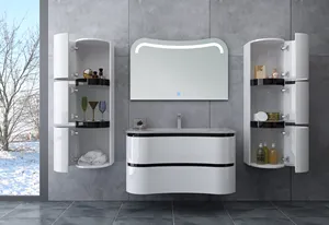 Banyo mutfak dolabı seti cam parlak malzeme banyo Vanity kavisli Modern 36 inç PVC karton dikdörtgen CAD yumuşak yakın 10 takım