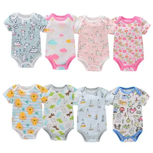 Combinaison d'été décontractée imprimée Rompers Cotton Bodysuit Clothing 0 ~ 12M Newborn Infant Kids Baby Girls and Boy