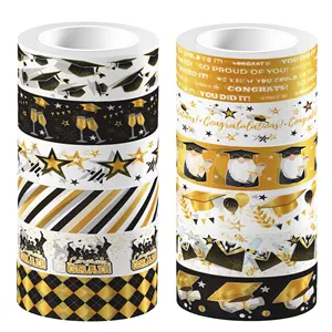 Graduation Washi Tape Masking Tape Black Gold Decorative Paper Sticker For Bullet Scrapbook Gift Wrapping DIY Craft