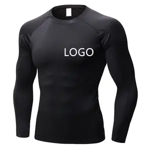 Bjj-camisa de compresión de secado rápido para hombre, camisa deportiva de manga larga con estampado de sublimación, protector de sarpullido para correr