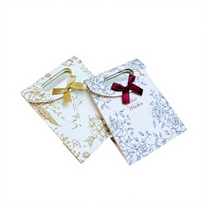 Beautiful Paper <b>Bag</b> With Logo Print Custom Small Decorative Paper <b>Bags</b> With Bow Tie Ribbon Die-cut Handle <b>Bag</b> with Velcro - Product Image 2