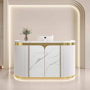Bureau de réception moderne en bois avec éclairage LED, design écologique, finition brillante durable pour usage commercial dans les spas et salons de beauté - Product Image 4