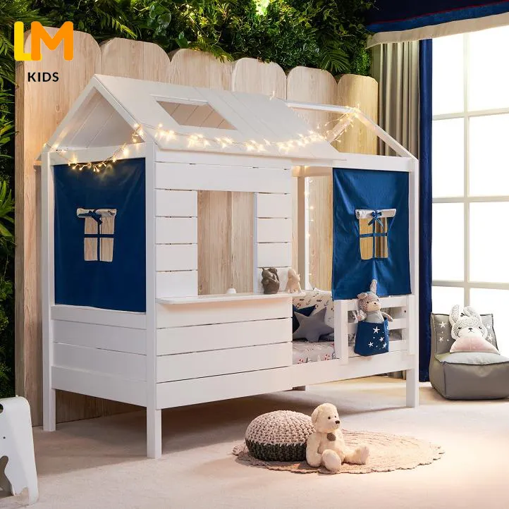 LM KIDS Factory direct selling simple single bed in wood new design wooden tree for menu price list house bed for kids