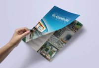 Brochures publicitaires en carton A4, imprimées recto-verso, avec reliure agrafée, résistantes à l'eau, impression sérigraphique sur carton duplex, vente en gros