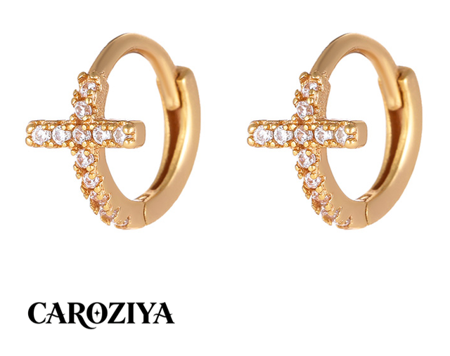 Hot-Selling Small Zircon Cross Huggie 925 Sterling Silver Hoop Earrings for Women