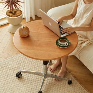 Zeyang Solid Wood Height Adjustable Coffee <b>Table</b> With Wheels Cherry Wood Round <b>Table</b> For Living Room <b>Sofa</b> Side Mobile Use - Product Image 1