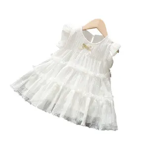 بناتي بلون سادة للصيف جديد للأطفال أميرة من القطن بتصميم أجنبي تنورة فستان طويل أبيض رقيق للأطفال