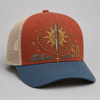 Casquette Trucker Vintage à 5 Panneaux avec Impression High Crown, Visière en Mousse et Dos en Maille, Style West Coast Chicano Streetwear Urbain, Vente en Gros