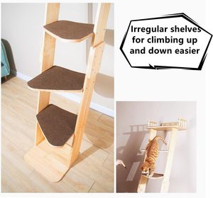 Modern <strong>Tall</strong> 6 Level Leaning <strong>Cat</strong> <strong>Climbing</strong> Ladder <strong>Tree</strong> Tower Condo with Large Perch Platform Solid Wood <strong>Cat</strong> Furniture Shelves - Product Image 3