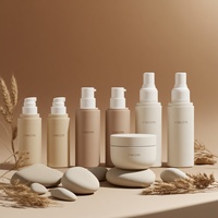 Ensemble d'Emballages de Luxe Beige Mat pour Soins de la Peau – Flacon Pompe et Compte-Gouttes en Plastique PET pour Sérum, Crème et Lotion