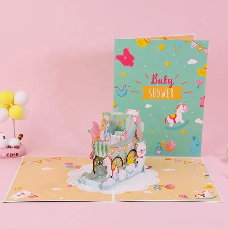 Nuovo Design speciale 3D Pop Up biglietto di auguri di carta artistica unica Baby Shower regalo taglio Laser carte con Envolpe