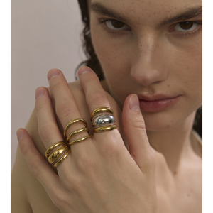 JINYOU 3406 geometrik moda klasik parmak takı kadınlar yeni varış parlak paslanmaz çelik katmanlı içi boş açık halka toptan - Product Image 5