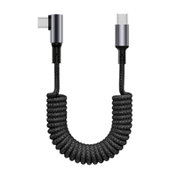 Kabel Data Nylon Sudut Kanan PD100W 5A Pengisian Cepat USB-A/Type-C untuk IPhone14/15/16/17 Mobil Retractable