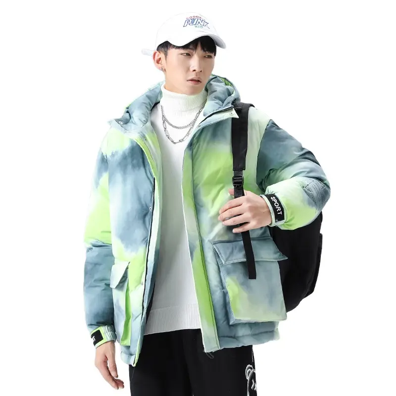 2022 outdoor winter jacket men Quality stylish jacket for men Front pocket design Light blue tie dye jacket
