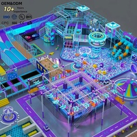 Equipo de juegos interior comercial directo de fábrica, temática SPACE PORT, con toboganes de andamios, piscina de bolas, circuito ninja, trampolín y arena