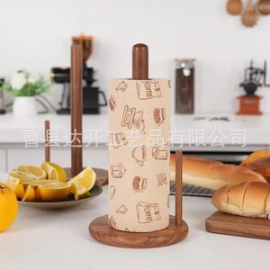 Étagère de rangement alimentaire en bois d'acacia de 11,8 pouces, organiseur de cuisine avec tapis antidérapants pour serviettes, torchons et essuie-tout - Product Image 2