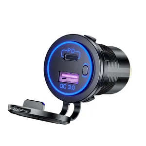 Waterproof Motorcycle USB Charger 12V Dual USB C PD and QC 3.0 Car Charger Socket Power Outlet With LED Switch