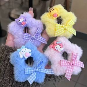 Épingle à cheveux en peluche chat lapin dessin animé, étoiles pentagonales, nœud à carreaux, faite à la main, accessoires pour cheveux, clip pour fille, cœur, douceur d'automne - Product Image 3