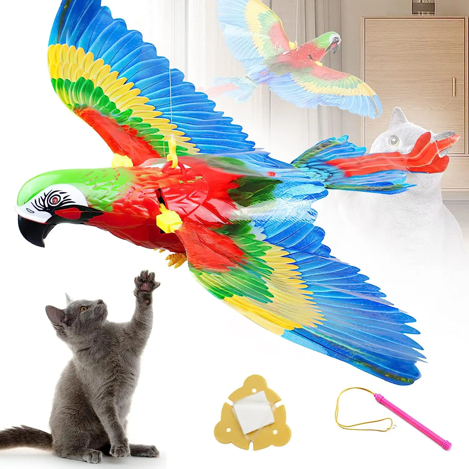 도매 전기 매달려 독수리 비행 새 티저 놀이 고양이 스틱 스크래치 로프 비행 장난감 시뮬레이션 새 대화 형 고양이 장난감