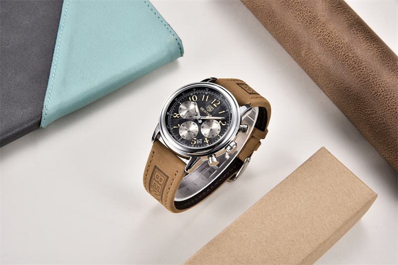 New BENYAR Top Brand Leather Men Quartz Wristwatches Waterproof Chronograph Men Sports Watch for Men Reloj hombre