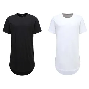 Özel % 100% pamuk Slim Hipster Hip Hop Fit t-shirt uzun çizgi erkekler T gömlek boş Longline T Shirt kavisli hem