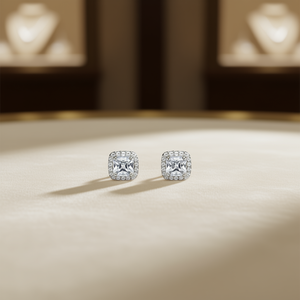 Orecchini a lobo con diamanti bianchi champagne, taglio principessa, montatura a castone, in oro bianco, gioielli classici da donna per matrimonio - Product Image 2