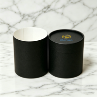 Boîte cylindrique en carton écologique avec logo personnalisé, finition mate, gaufrage et doublure en éponge pour bougies et parfums d'intérieur