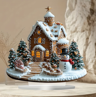 DropShipping Maison de Noël en pain d'épice Acrylique Décor de bureau Acrylique Transparent 2D Plat Décor de table avec base en acrylique