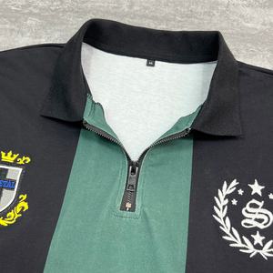 High Quality Cotton Patchwork Lapel <b>T</b> <b>Shirt</b> Streetwear Embroidered Logo Heavyweight <b>T</b>-<b>shirt</b> Half Zip <b>Striped</b> Polo <b>Shirts</b> <b>For</b> <b>Men</b> - Product Image 5