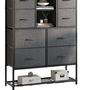 Black Fabric Eight Drawer Storage Large Capacity Cabinet Living Room Bedroom Storage Shelf With Two Dividers In The Middle