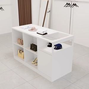 Meuble de présentation moderne pour magasin de vêtements féminins, table longue en bois, vitrine pour sacs à chaussures, pour placement central en verre, usage commercial, 1 étagère - Product Image 2