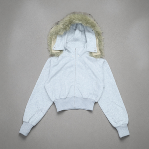 Sweat à capuche lourd très tendance avec capuche amovible en fausse fourrure, style vintage, logo personnalisé, fermeture éclair, pour hommes et femmes - Product Image 1