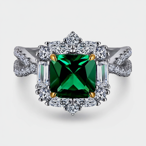 Anillo de mujer de Plata de Ley 925 estilo bohemio hecho a mano, piedra preciosa de cuarzo verde, corte princesa para fiesta, regalo clásico elegante para - Product Image 1
