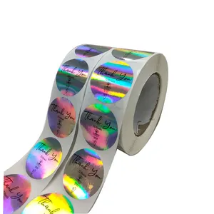 Wholesale Custom Rainbow Holographic round Vinyl Stickers Thank You Packaging & Printing Services round Roll Labels
