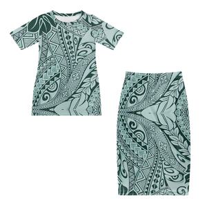 Robes hawaïennes vertes Robes pour femmes Lady Elegant Island Robes pour femmes Vente en gros Imprimé personnalisé Polynésien Été Robe longue décontractée OEM - Product Image 1