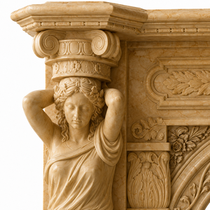 Cheminée en marbre personnalisée, moderne, sculptée à la main, luxueuse, classique, beige crème, avec manteau de cheminée en marbre et cadre de cheminée en marbre - Product Image 3