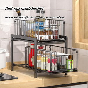 2-Tier Sliding Storage Drawer Pull Out Cabinets Organizer Shelf Sliding Kitchen Countertop Storage Basket <b>Under</b> Sink Organizer - Product Image 3