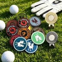 Marcador de pelota de golf de metal personalizado de titanio y cuero, herramienta para divots de metal, set de regalo magnético, ficha de póker en blanco, divertido