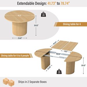Table à manger ovale extensible SENYU, design moderne et luxueux, en MDF/métal noir, base cannelée, style farmhouse, durable, 8 places, mobilier de salle à manger - Product Image 4