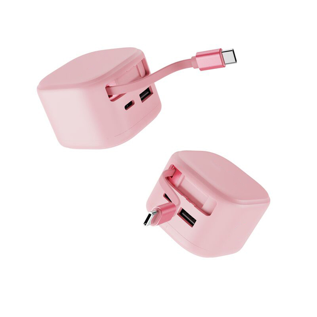 65W Built-in 80cm Cable Retractable Chargers Portable Three-Port Wall USB Cell Phone Chargers Foldable PD3.0 Charger for Travel