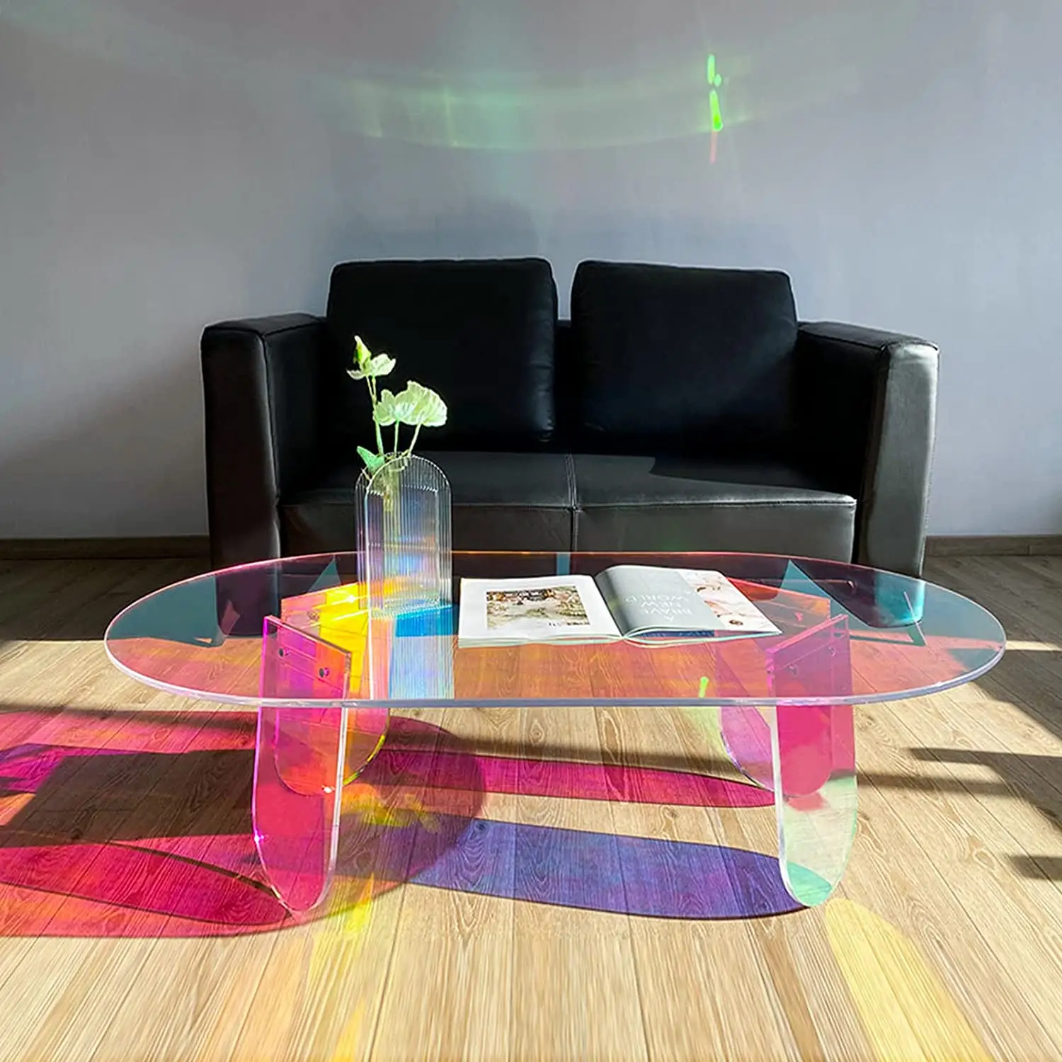Mesas de centro acrílicas para sala de estar, mesa de centro transparente, mesa lateral iridiscente