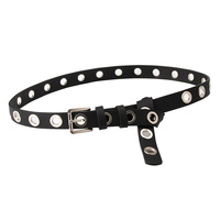 Ceintures JULUN pour femmes, ceinture à œillets cloutés style punk, en similicuir noir lisse, boucle carrée en alliage argenté, 2,4 cm, accessoire streetwear