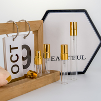 Atomiseurs portables miniatures en verre de 2 ml, 3 ml, 5 ml, 10 ml pour échantillons de parfum, flacons testeurs avec capuchon en aluminium doré sérigraphié