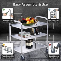 Chariot de service professionnel en acier inoxydable à 3 niveaux, chariot utilitaire robuste avec roues pour boulangerie, café, équipement de cuisine