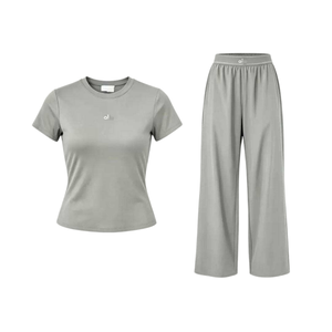 Set Yoga Casual da Donna di Lusso Personalizzato AIL Estivo, Slim Fit, Maniche Corte, Pantaloni a Gamba Larga, Traspirante e Confortevole - Product Image 6
