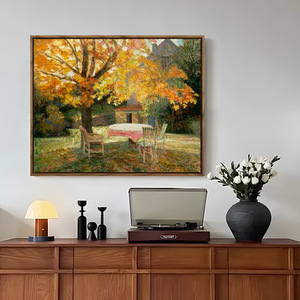 Pintura Decorativa de Paisaje de Restaurante en Lienzo al Óleo Semi-pintado a Mano para Sala de Estar de Alta Gama, Entrada Moderna y Sencilla de <span class=keywords><strong>Otoño</strong></span> - Product Image 1