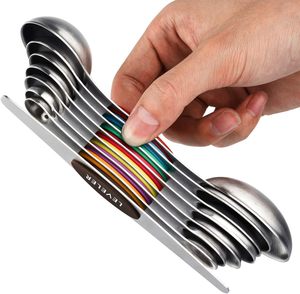 Ensemble de cuillères à mesurer magnétiques de qualité supérieure avec niveleur, cuillères à soupe empilables en acier inoxydable pour la pâtisserie - Product Image 5
